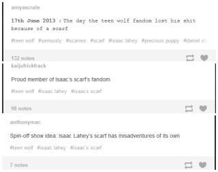 Tumblr reacts to the scarf via text posts....